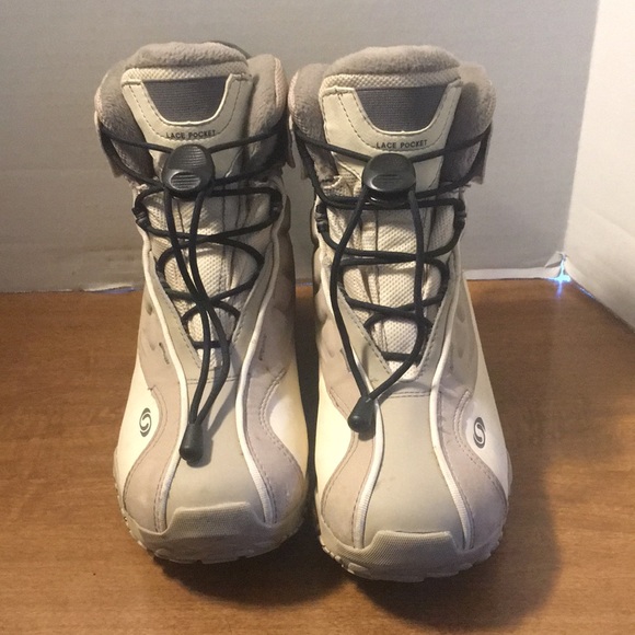 SALOMON®~ ContaGrip Waterproof High-Top Boots • Natural/Sand • Ladies Size 7. - Picture 4 of 8